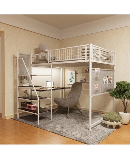 Металлическая кровать-лофт Streamdale Furniture белого цвета для спальни и общежития, со встроенной зарядной станцией и светодиодной подсветкой белого цвета