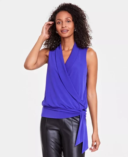  Женский топ с глубоким вырезом и завязками на талии, созданный для Macy's deep iris
