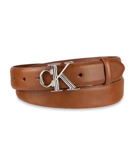 Женский узкий ремень Calvin Klein с монограммой CK и пряжкой-скинни коричневого цвета