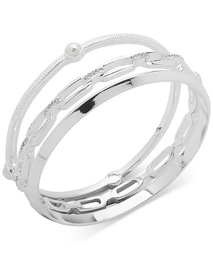 Женский браслет Anne Klein набор 3 шт, серебристый с жемчугом