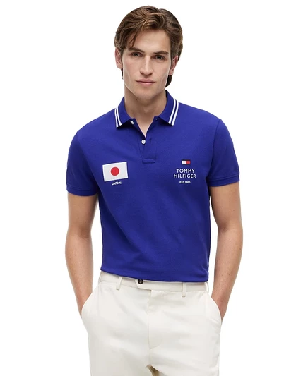 Мужская рубашка-поло Tommy Hilfiger Standard Country Japan обычного покроя синего цвета