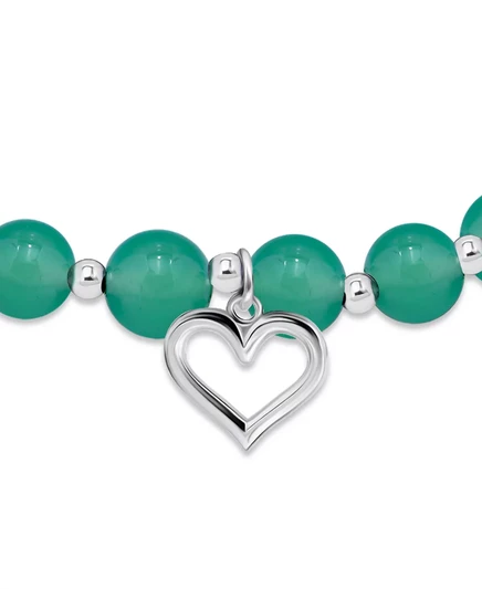 Эластичный браслет Macy's с посеребренным сердечком-шармом из бисера green agate, silver