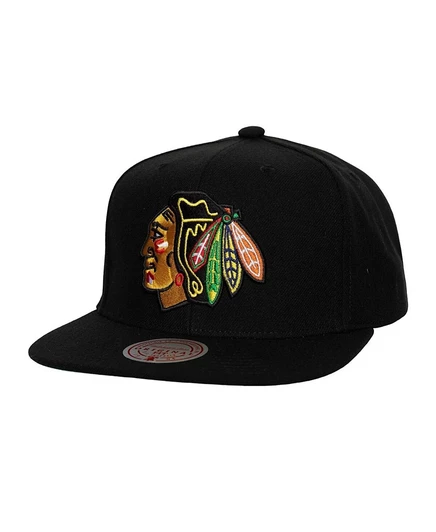 Мужская черная кепка-бейсболка Mitchell & Ness Chicago Blackhawks Core Top Spot черного цвета