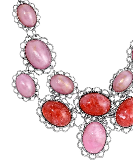 2028 Овальное розовое ожерелье-нагрудник из акрилового камня pink