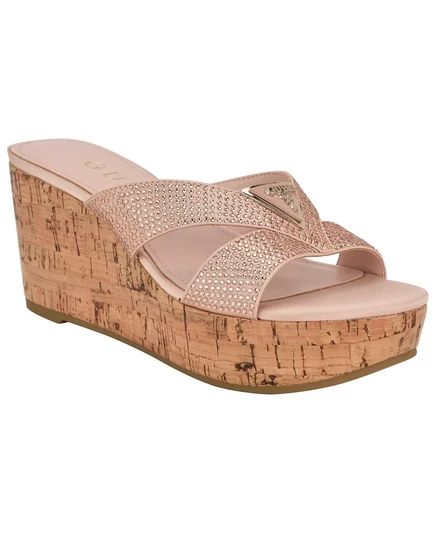 Женские босоножки на танкетке из пробки на платформе со стразами Guess от Lonaa dusty pink satin