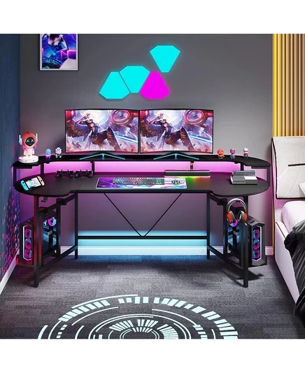 Игровой стол Tribesigns с LED-подсветкой и полкой, черный