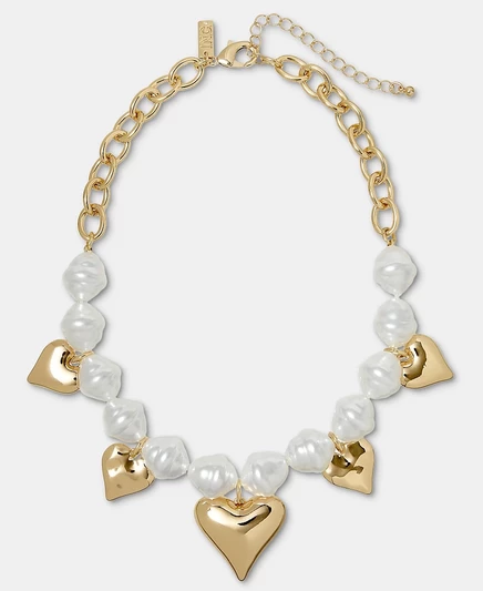 Эффектное ожерелье из бисера с имитацией жемчуга I.N.C. International Concepts Heart Charm, удлинитель 16 дюймов + 3 дюйма, эксклюзивный желтый цвет Macy's