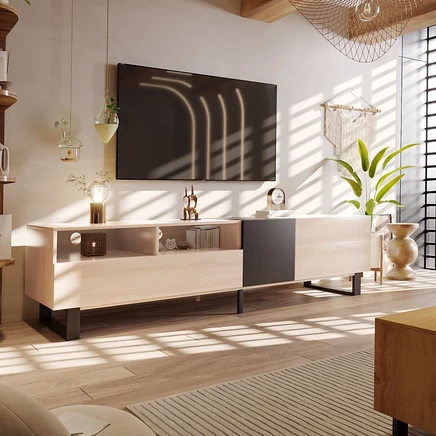 Подставка для телевизора Streamdale Furniture 80" с двойным ящиком для хранения и откидной дверцей коричнево-бежевого цвета