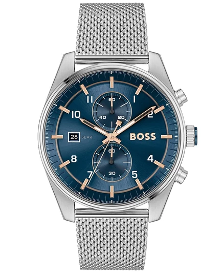 Мужские часы HUGO BOSS Skytraveller Quartz Fashion Chrono серебристого цвета из нержавеющей стали 44 мм серого цвета