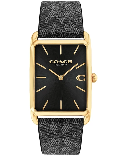 Мужские часы COACH Elliot на черном кожаном ремешке, 32 x 36 мм
