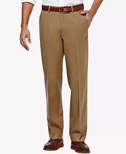 Брюки Haggar Mens Premium без подкладки цвета хаки классического кроя с плоской передней частью и скрытой расширяющейся талией british khaki