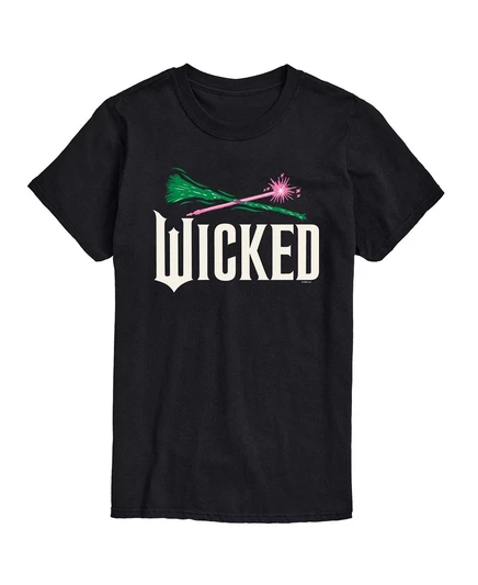 Мужская футболка с коротким рукавом и графическим принтом Wicked Part 2 с метлой и волшебной палочкой black