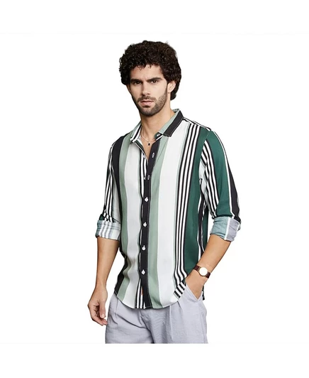 Мужская рубашка в полоску Campus Sutra Jungle Green & Cream White зеленого цвета