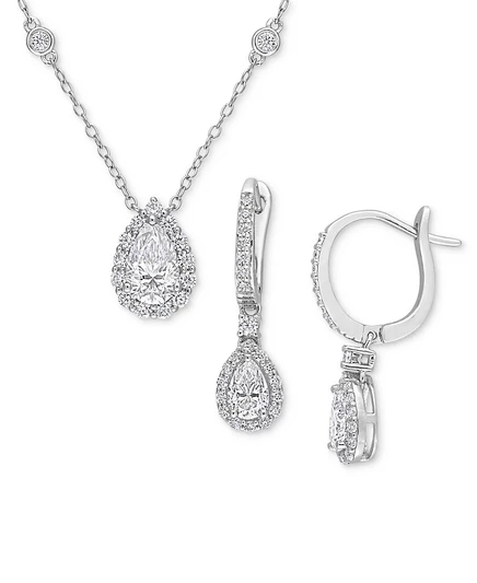 Ювелирный набор Macy's: кулон и серьги с муассанитом в серебре, белые