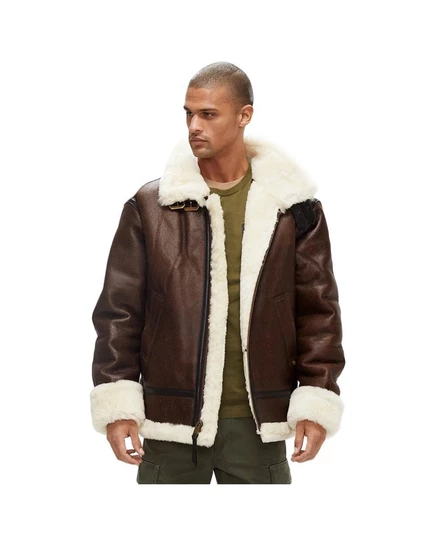 Мужская кожаная куртка Alpha Industries B-3, коричневая