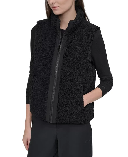  Спортивный женский двусторонний жилет из шерпа DKNY black