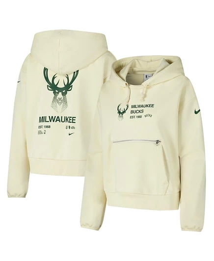 Женское худи Nike Courtside Standard Issue Milwaukee Bucks, кремовое