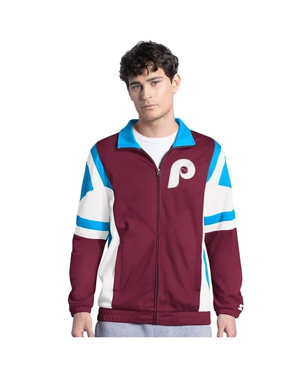 Мужская трековая куртка Starter Philadelphia Phillies, бордово-голубая