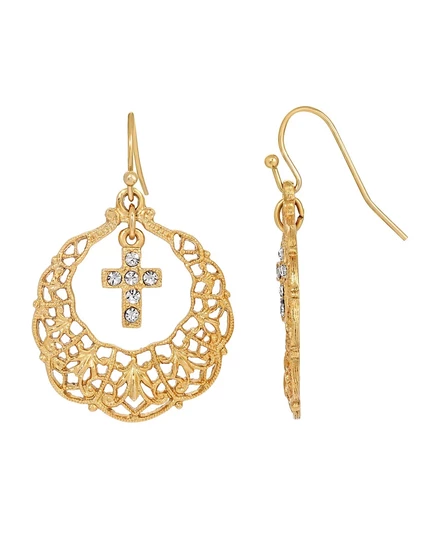 Серьги Symbols Of Faith позолота 14K с крестом, прозрачные