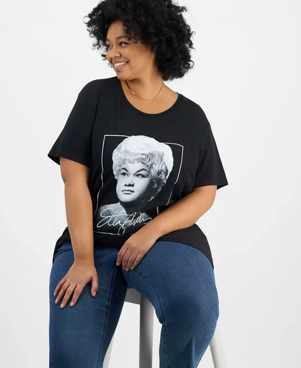 Гибридная одежда, модная хлопковая футболка Etta James Graphic из хлопка больших размеров black