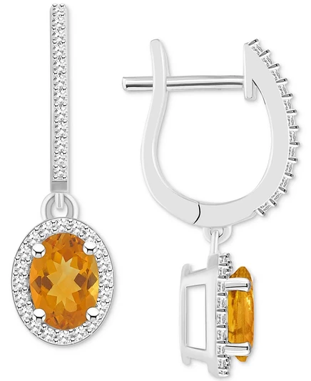 Серьги Macy's, цитрин и бриллианты, серебро, желтые