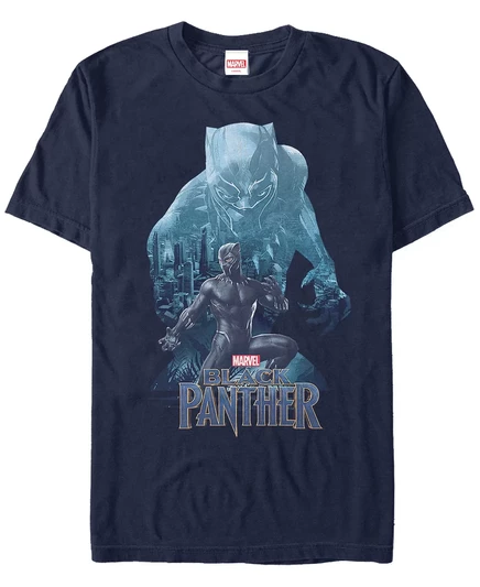 Мужская футболка с коротким рукавом Marvel Black Panther Blue Panther Silhouette в позе Черной пантеры navy