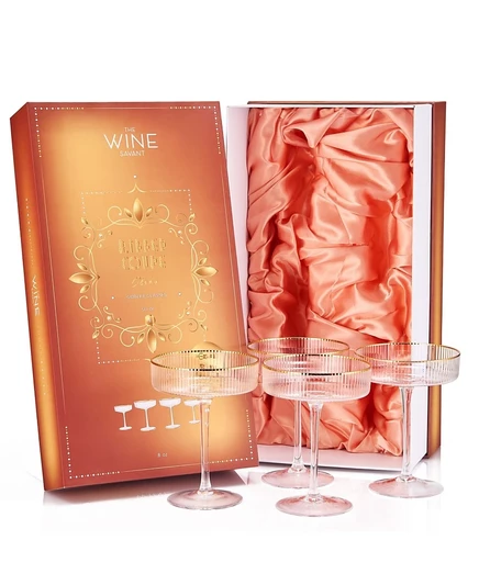 Бокалы The Wine Savant набор 4 рифленые с золотой каймой