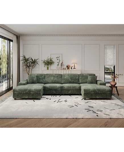 Streamdale Furniture Вельветовый U-образный диван, 4-местный диван-кровать, Современная гостиная зеленого цвета