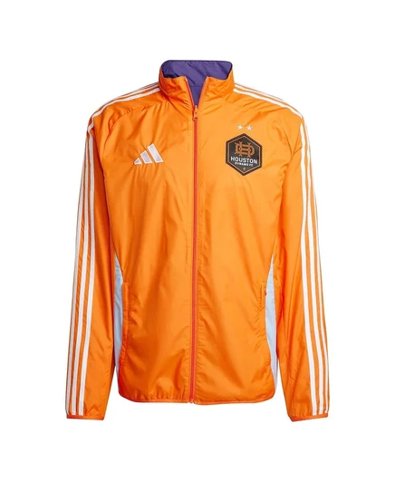 Мужская оранжево-фиолетовая куртка Adidas Houston Dynamo FC 2025 Anthem с реверсивным принтом на молнии orange, purple