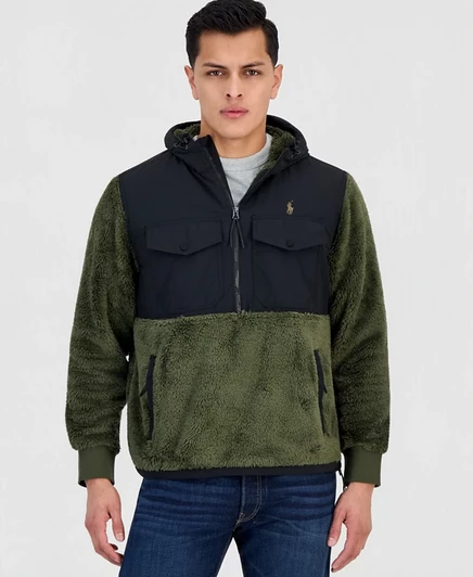 Мужская гибридная куртка Polo Ralph Lauren с капюшоном на молнии зеленого цвета