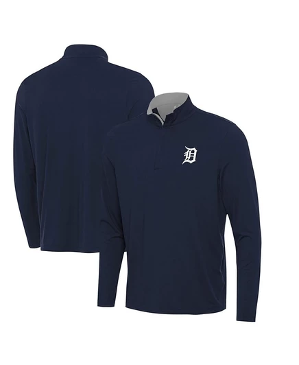 Мужской лонгслив Antigua Detroit Tigers с молнией 1/4, темно-синий
