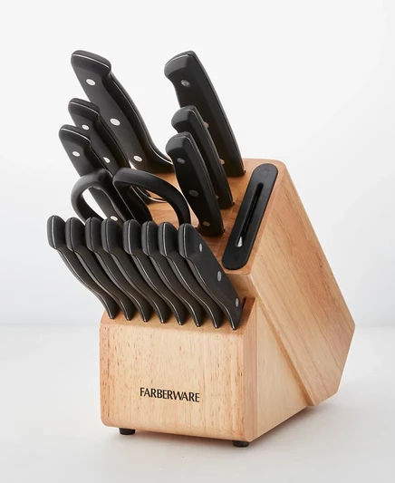 Набор ножей Farberware EdgeKeeper 16 предметов с блоком, черный