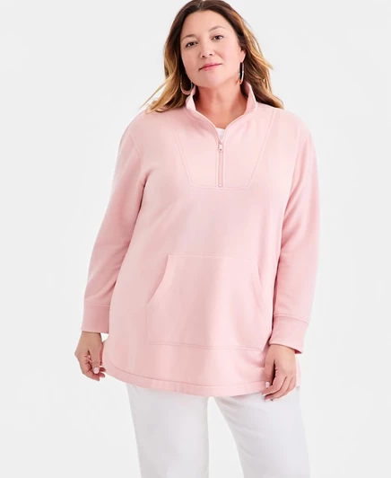 Женский свитшот Style & Co Luxsoft батал с полу-замком, розовый