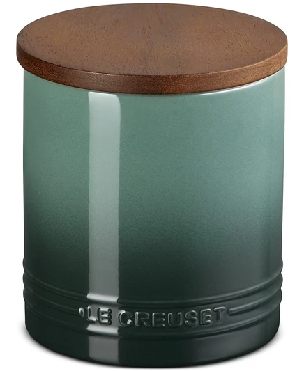 Фирменная канистра из керамогранита Le Creuset с деревянной крышкой, 1,2 кг.