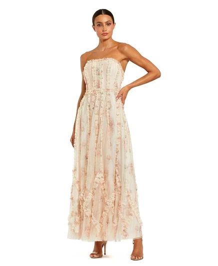 Женское платье Mac Duggal без бретелей из сетки, кремовое