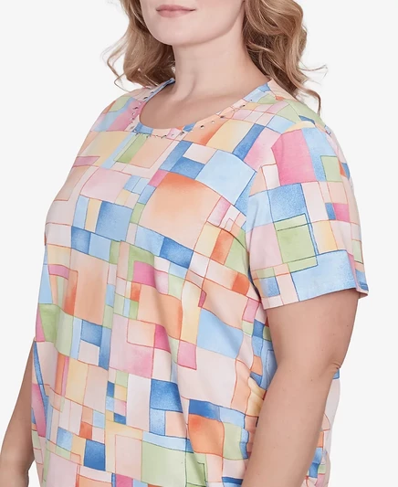 Столешница из цветной плитки Alfred Dunner Plus Size с боковыми рюшами pastel