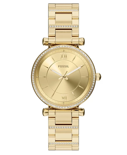Женские часы Carlie Fossil с тремя стрелками золотистого цвета из нержавеющей стали, 35-миллиметровое золото