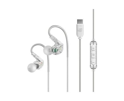 Спортивные наушники-вкладыши MEE audio M6 с проводом памяти и гарнитурой (разъем USB-C) белого цвета