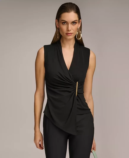 Женский топ без рукавов с V-образным вырезом от Donna Karan, обычные и миниатюрные размеры black