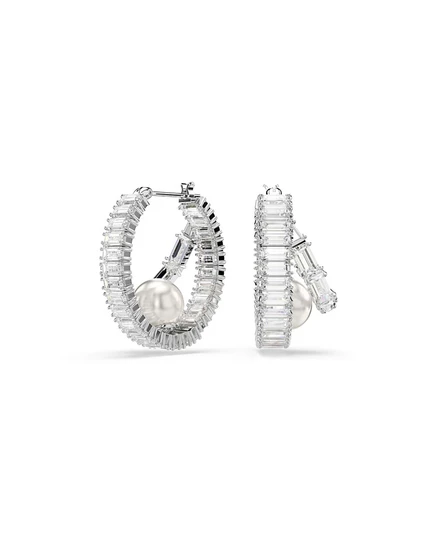 Серьги Swarovski Ariana Grande x Swarovski конго с багетными кристаллами и культивированной жемчужиной, с белым родиевым покрытием, белые