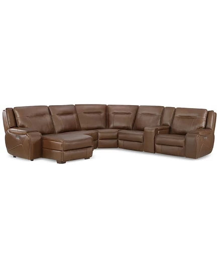 Кожаная секция Hansley 6-Pc Zero Gravity с откидным креслом и шезлонгом с электроприводом, созданная для Macy's brown