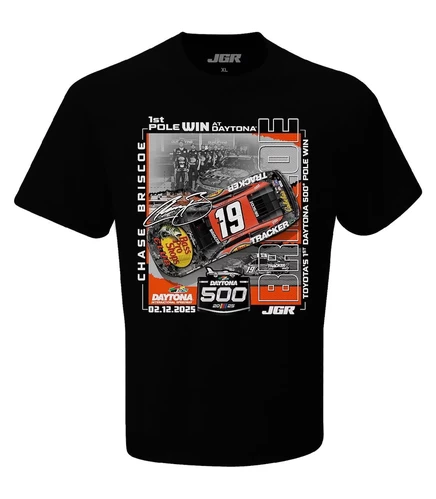 Спортивная мужская черная футболка с клетчатым флагом Chase Briscoe 2025 Daytona 500 Pole Winner black
