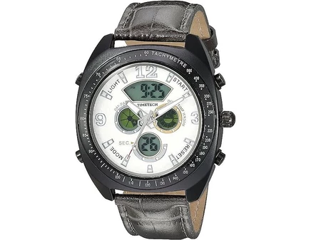 Мужские часы Timetech тахиметр, кожаный ремешок, серые