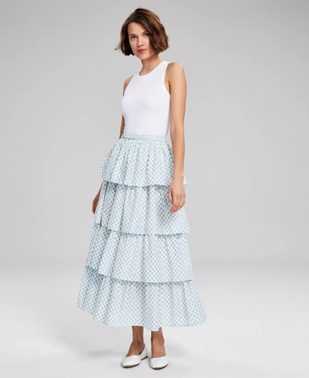  Женская многослойная юбка макси из хлопка с принтом, эксклюзивно от Macy's ocean surf print
