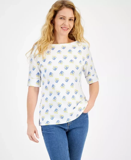  Миниатюрный топ с принтом на рукавах до локтя, созданный для Macy's tulip white