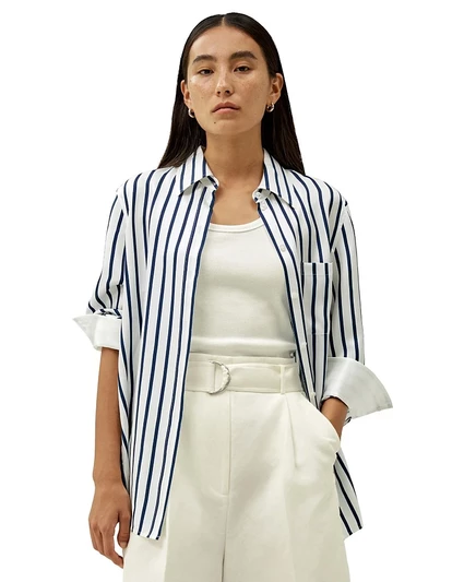 Женская шелковая рубашка LilySilk Palma Stripe, синяя