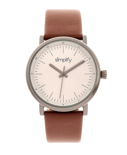 Часы Simplify Quartz в сером корпусе 6200, из натуральной коричневой кожи, 39 мм коричневые