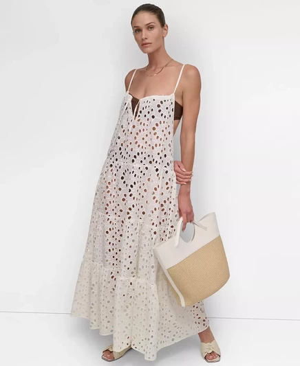  Женское многоярусное макси-платье Cover-Up DKNY soft white