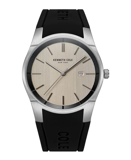 Мужские современные классические часы Kenneth Cole New York с черным силиконовым ремешком 42 мм черного цвета
