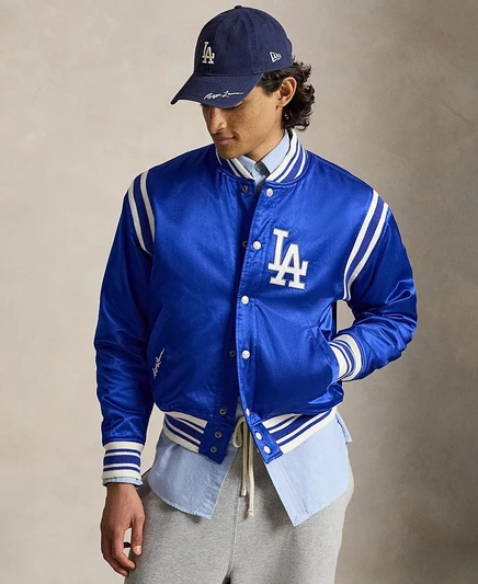 Мужская бейсбольная куртка Polo Ralph Lauren Dodgers в полоску синего цвета